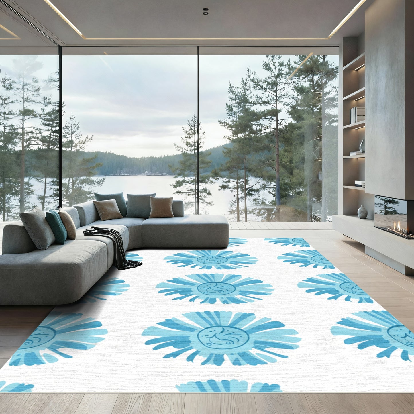 Light Blue Floral Medallion Rug