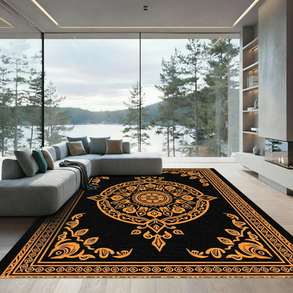 Orange Floral Medallion Frame Rug