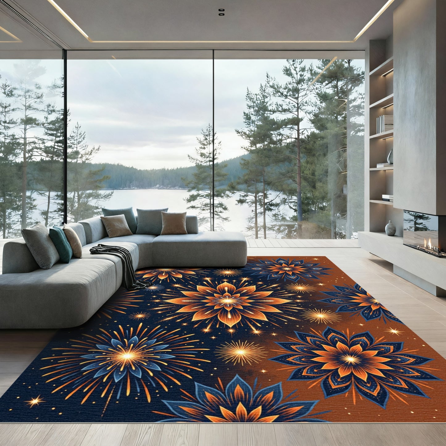 Fiery Floral Firework Explosion Rug