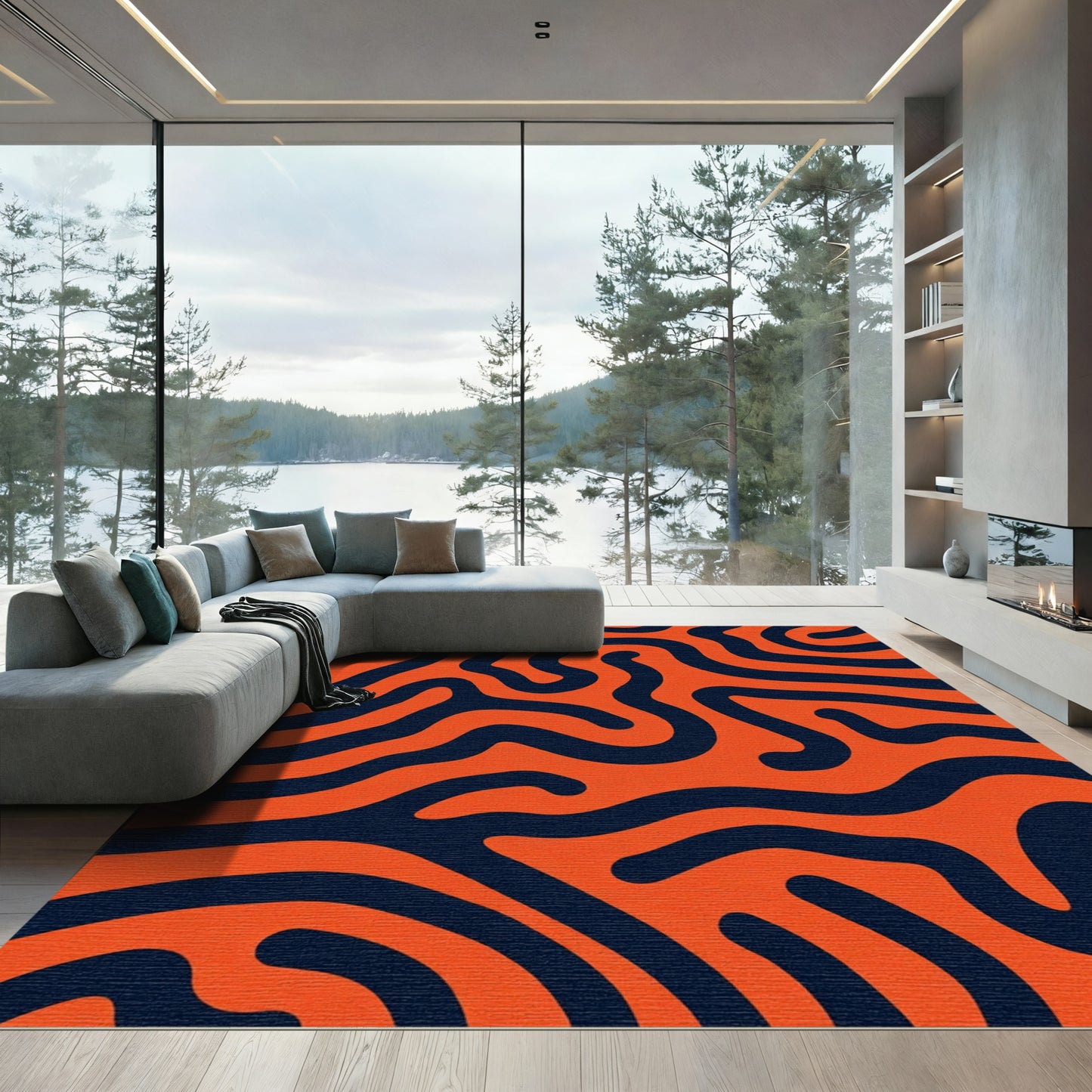 Orange Navy Organic Swirl Rug