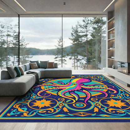 Multicolor Octopus Ornate Frame Rug