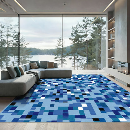 Ocean Blue Pixelated Squares Rug