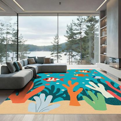 Playful Coral Reef Fish Scene Rug