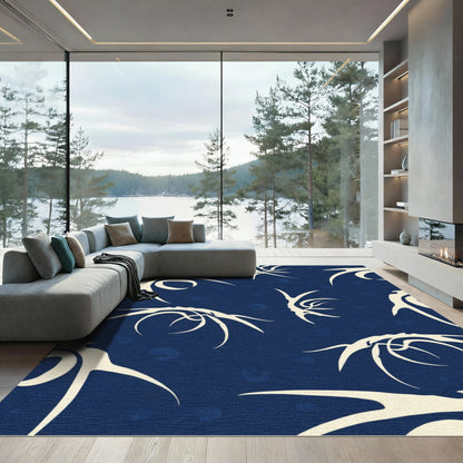 Navy Cream Abstract Organic Swirl Rug