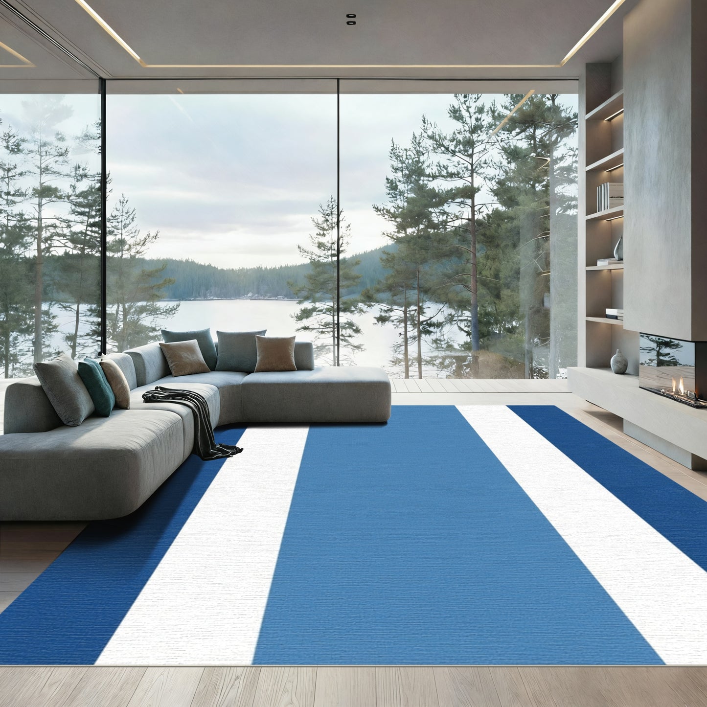Bold Blue White Stripe Rug
