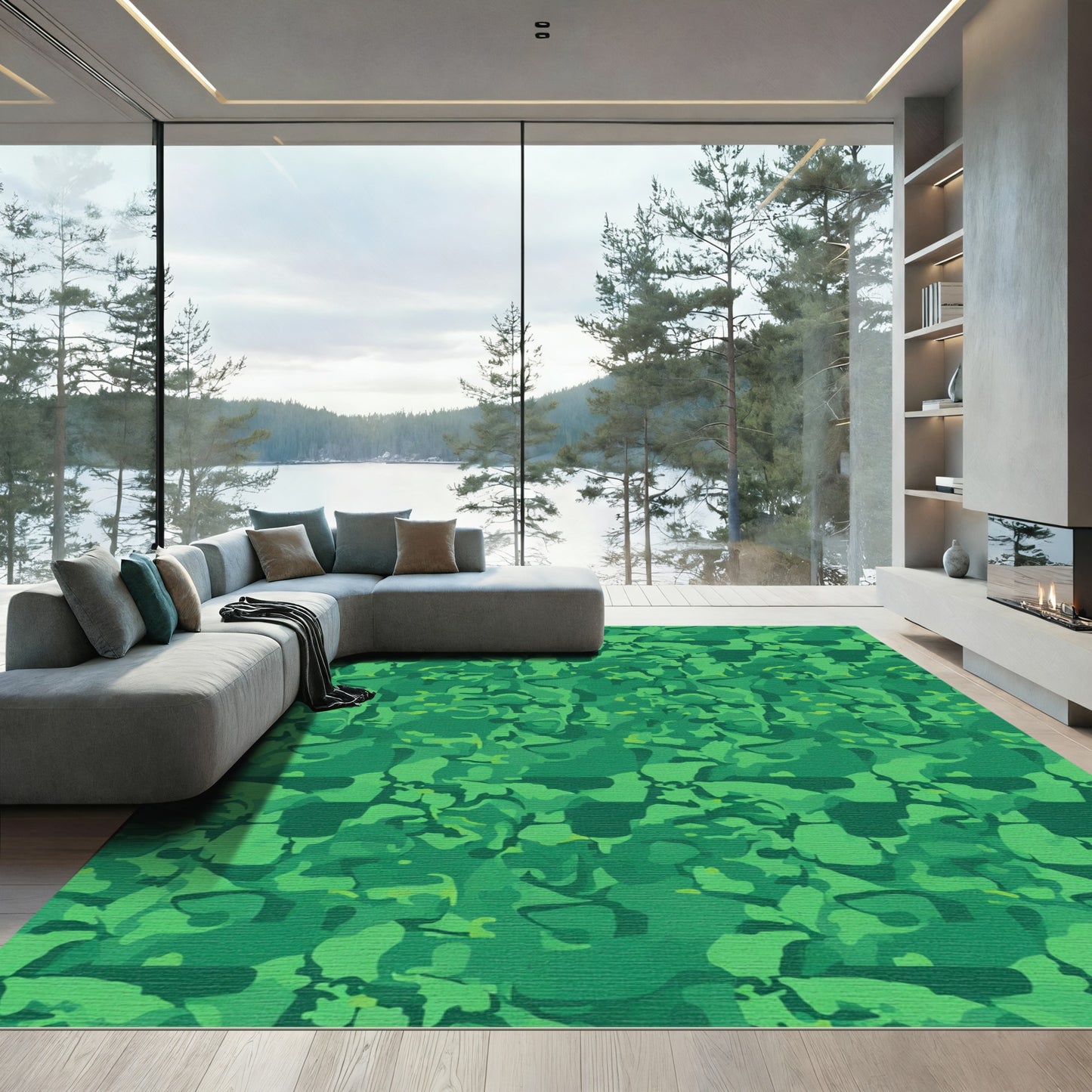Green Forest Camouflage Abstract Rug