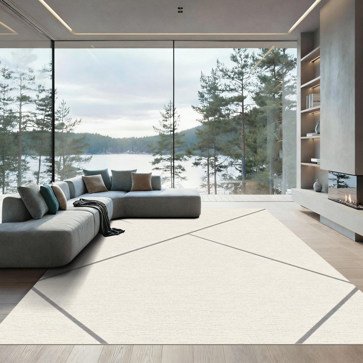 Cream And Gray Geometric Angles Rug