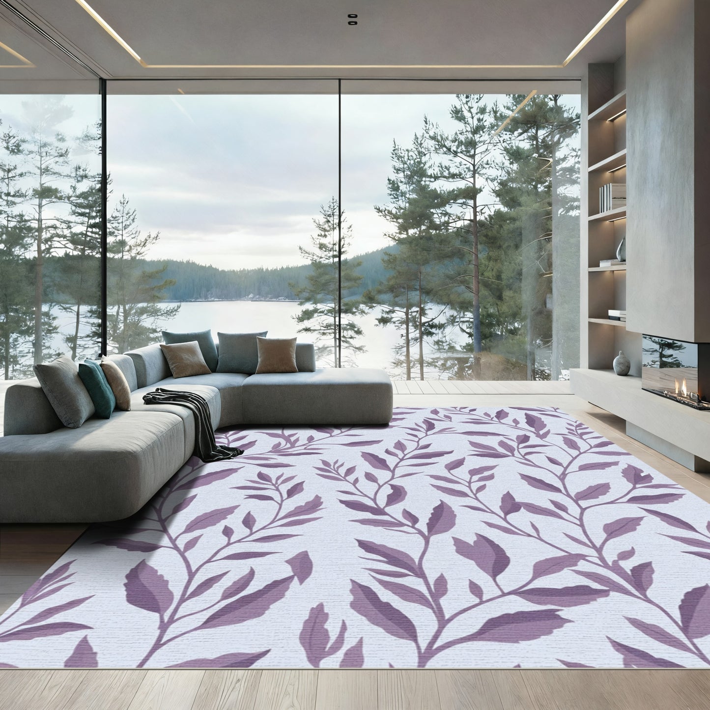 Purple Leaf Branch Arrangement Rug