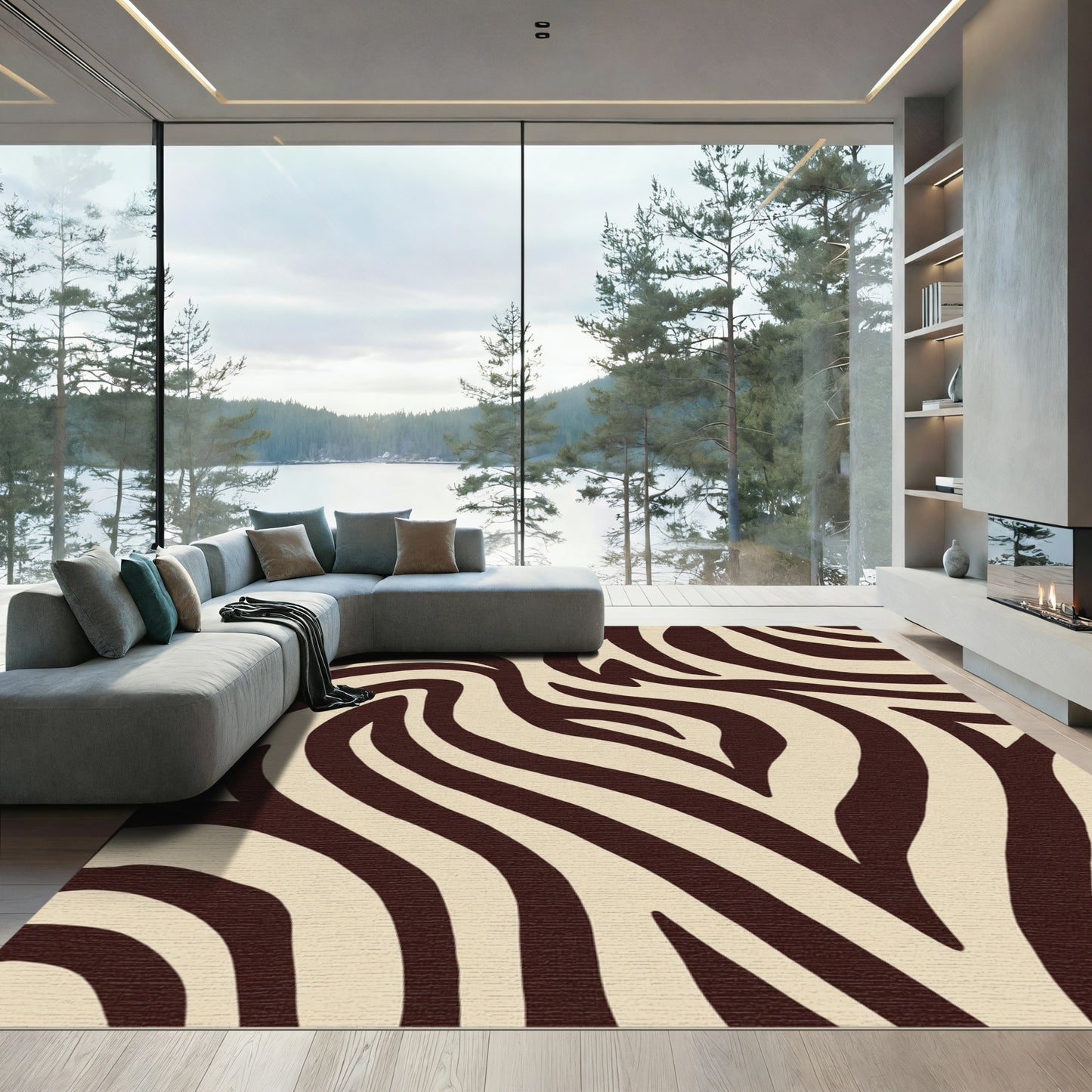 Brown Cream Zebra Stripe Rug