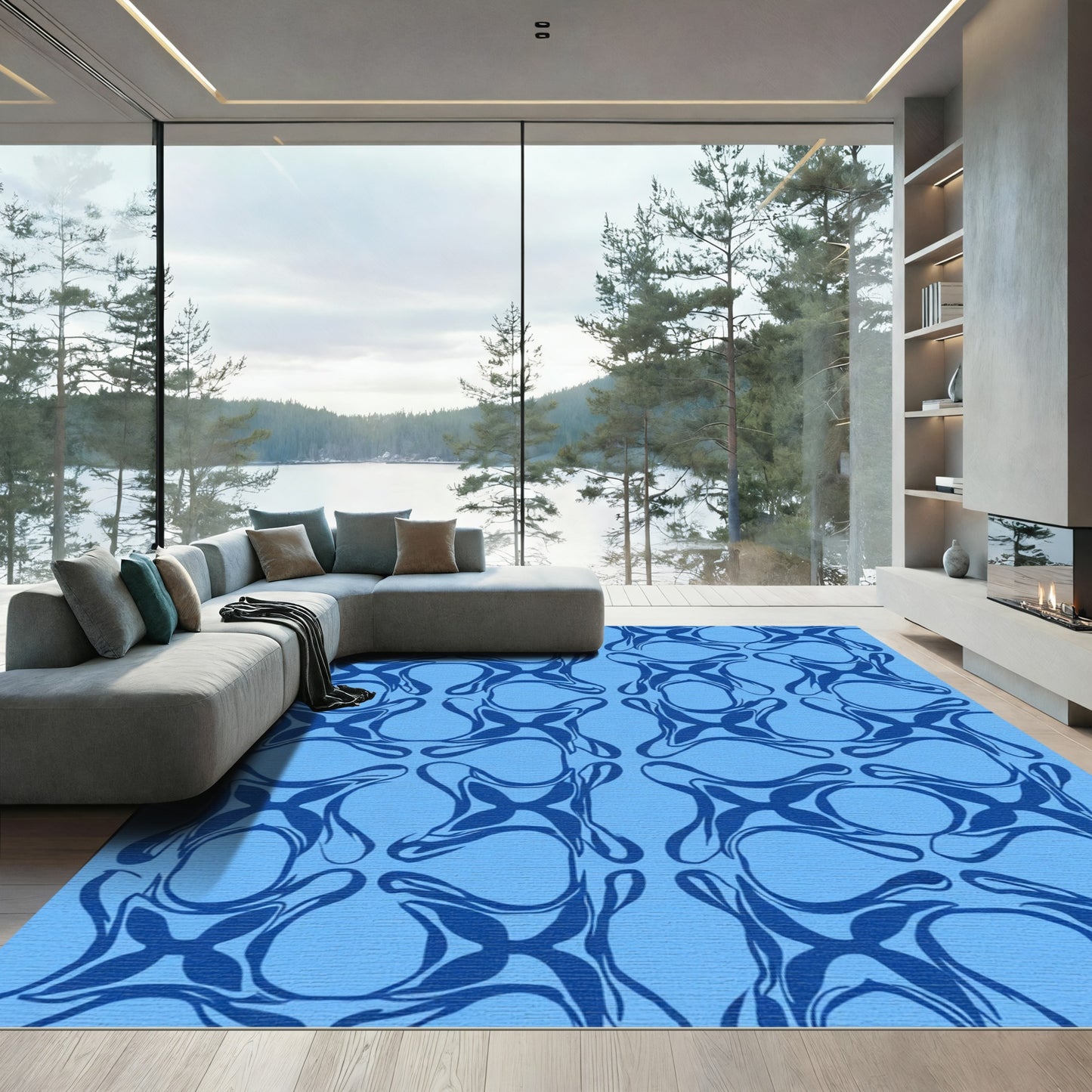 Deep Blue Organic Geometric Repeat Rug