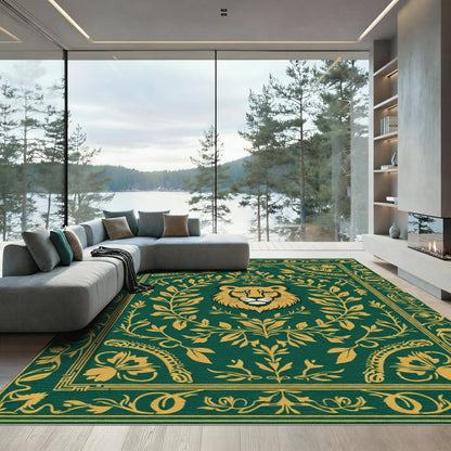 Emerald Gold Lion Floral Border Rug