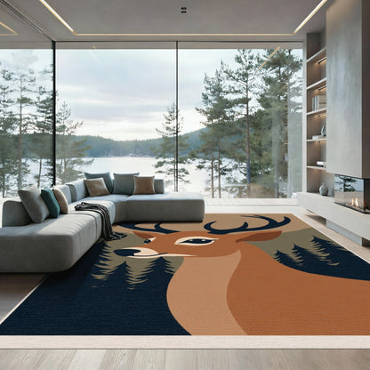Rustic Deer Forest Landscape Accent Rug