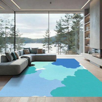 Aqua Blue Cloudscape Abstract Rug