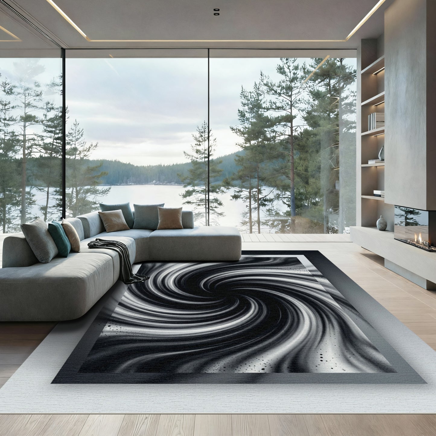 Black White Swirl Abstract Vortex Rug