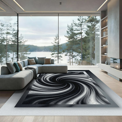 Black White Swirl Abstract Vortex Rug