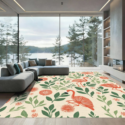 Tropical Coral Flamingo Foliage Meadow Rug