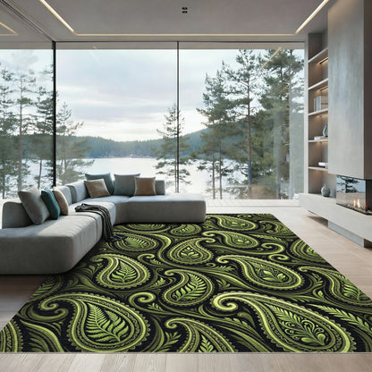Elegant Lime Green Paisley Swirl Rug