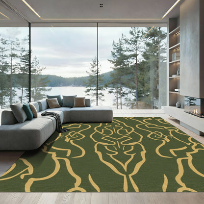 Olive Gold Art Nouveau Swirl Rug