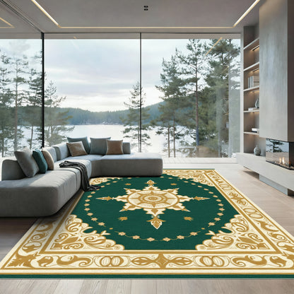 Deep Emerald Golden Medallion Ornamental Rug