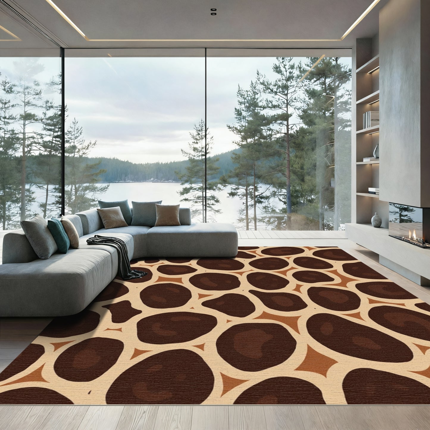 Brown Giraffe Spotted Animal Print Rug