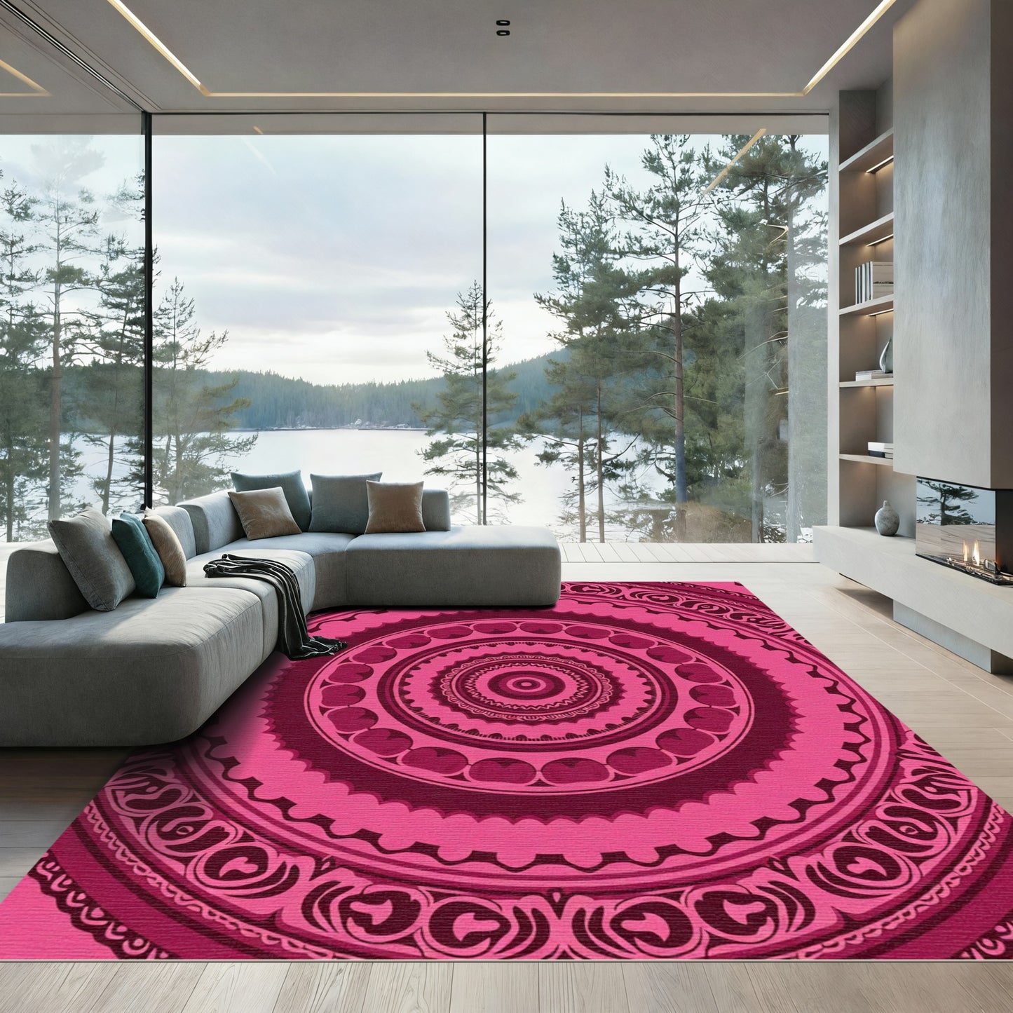 Radiant Pink Mandala Geometric Rug
