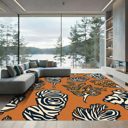 Bold Orange Abstract Botanical Stripe Rug