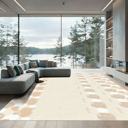 Neutral Palette Abstract Brushstroke Border Rug