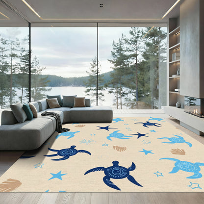 Navy Blue Light Blue Sea Turtle Stars Rug