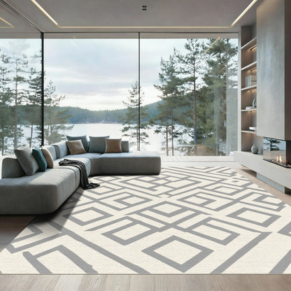 Neutral Gray Abstract Geometric Links Rug