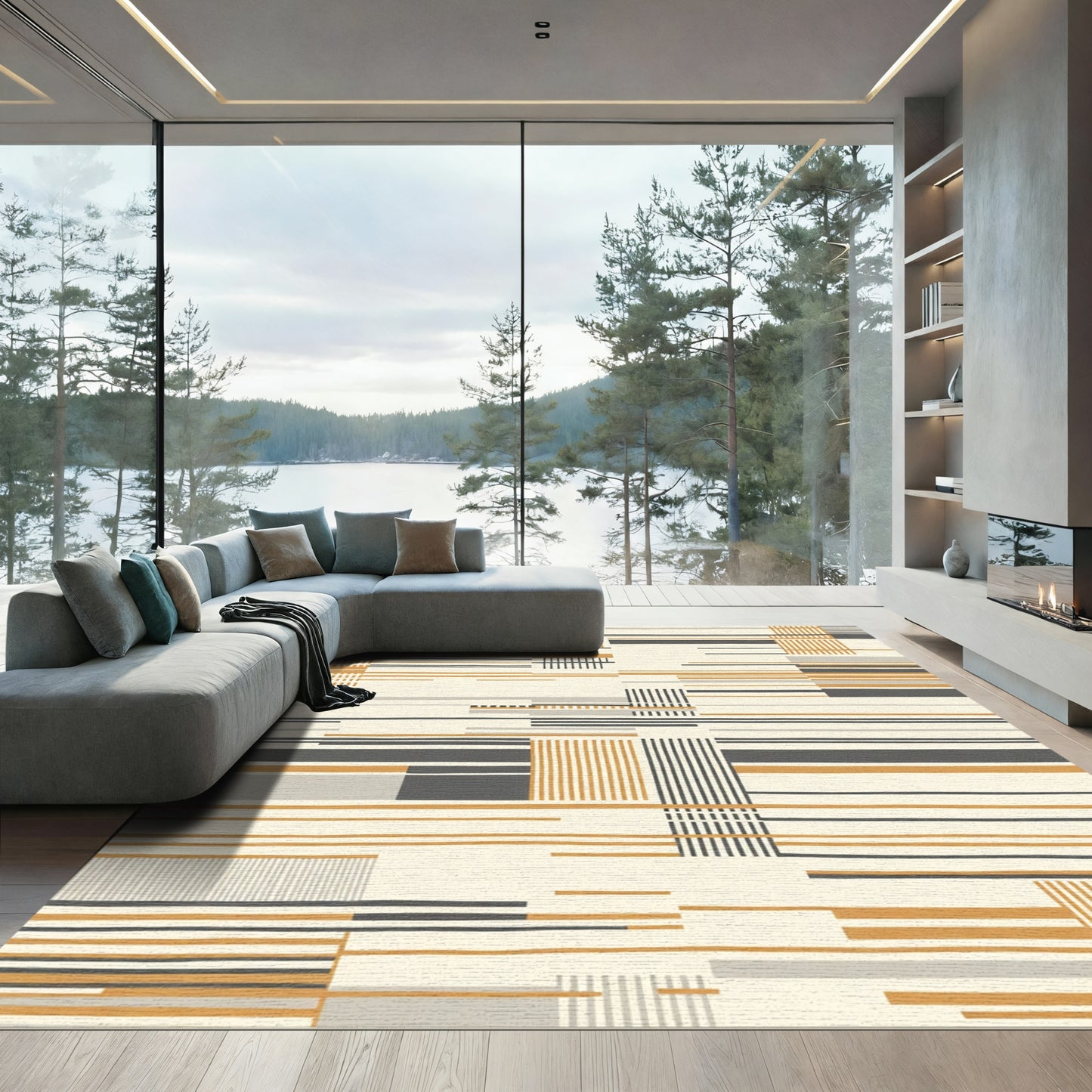 Terra Cotta Geometric Stripe Arrangement Rug