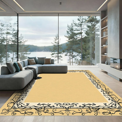 Cream Brown Ornate Vine Border Rug