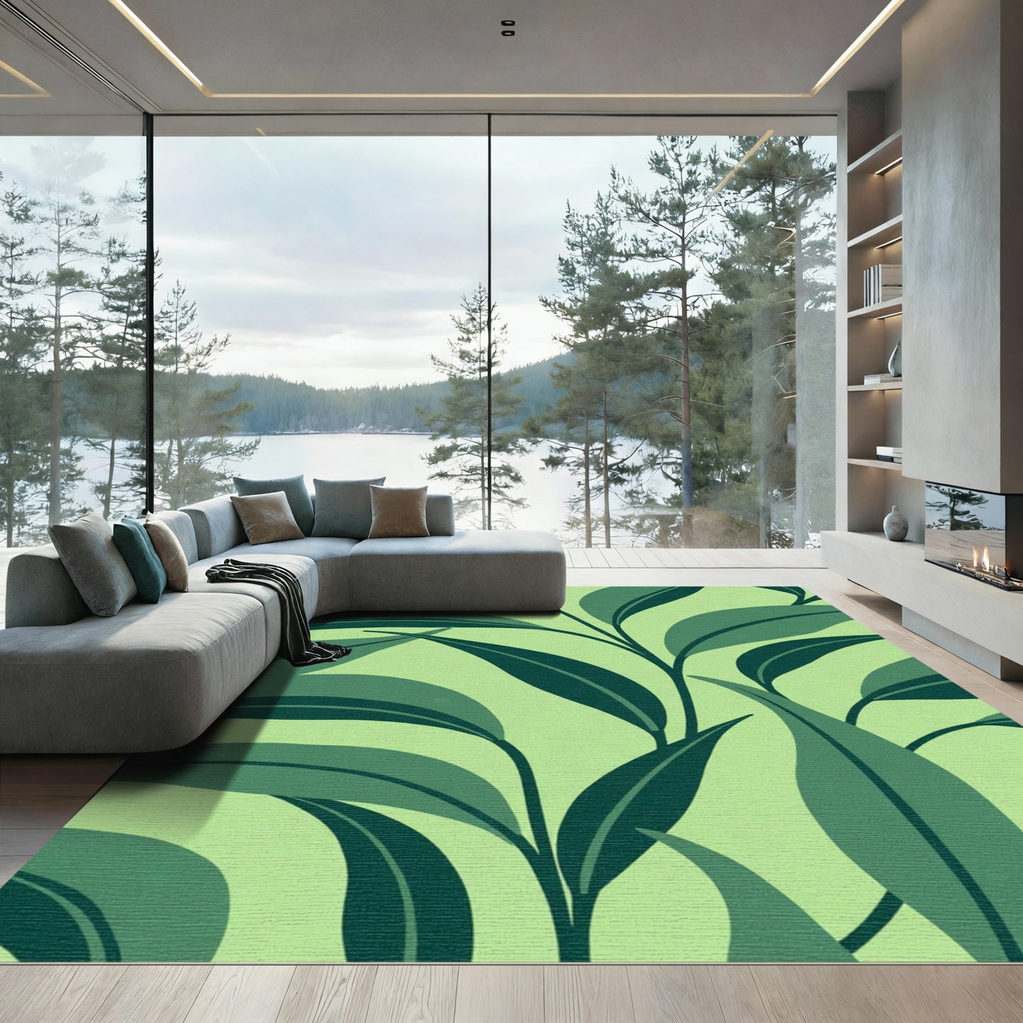 Emerald Green Leafy Vine Rug