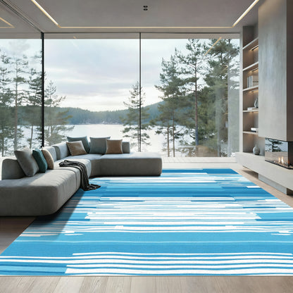 Abstract Blue Horizontal Stripe Rug
