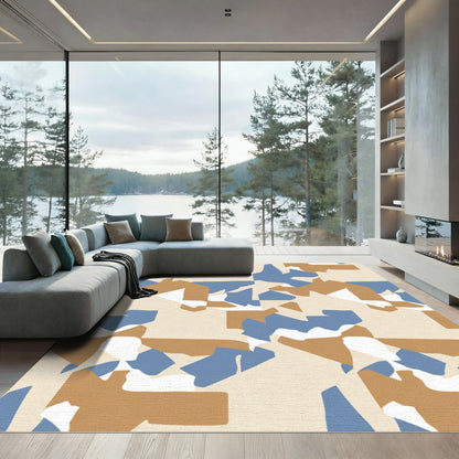 Abstract Terracotta Blue Geometric Shapes Rug
