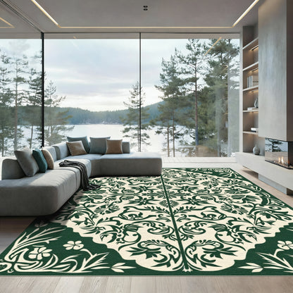 Forest Green Botanical Scrollwork Rug