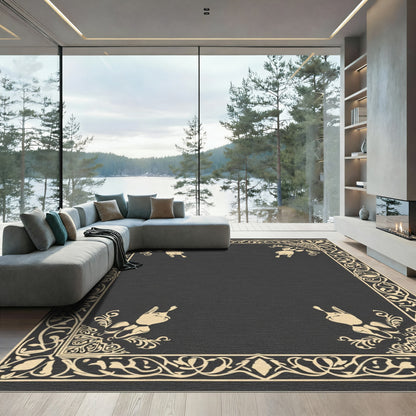 Antique Cream Floral Bordered Rug