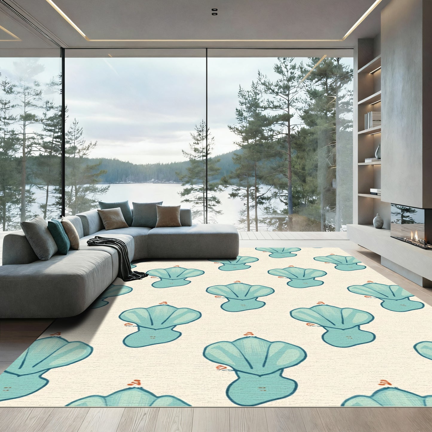 Whimsical Turquoise Seashell Repeat Rug