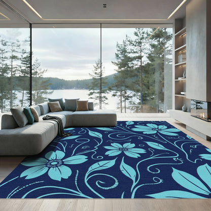 Teal Floral Vine Composition Rug