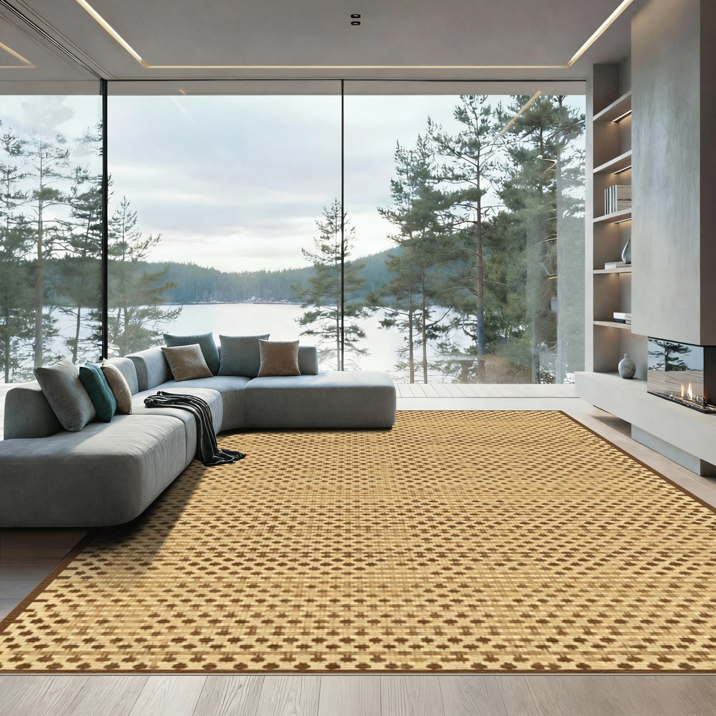 Natural Woven Tan Horizontal Stripe Rug