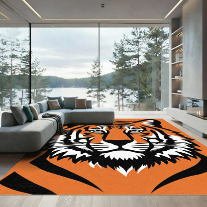 Bold Orange Tiger Face Graphic Rug