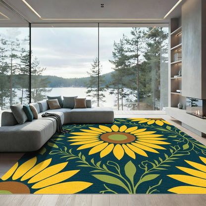 Sunny Yellow Sunflower Garden Rug