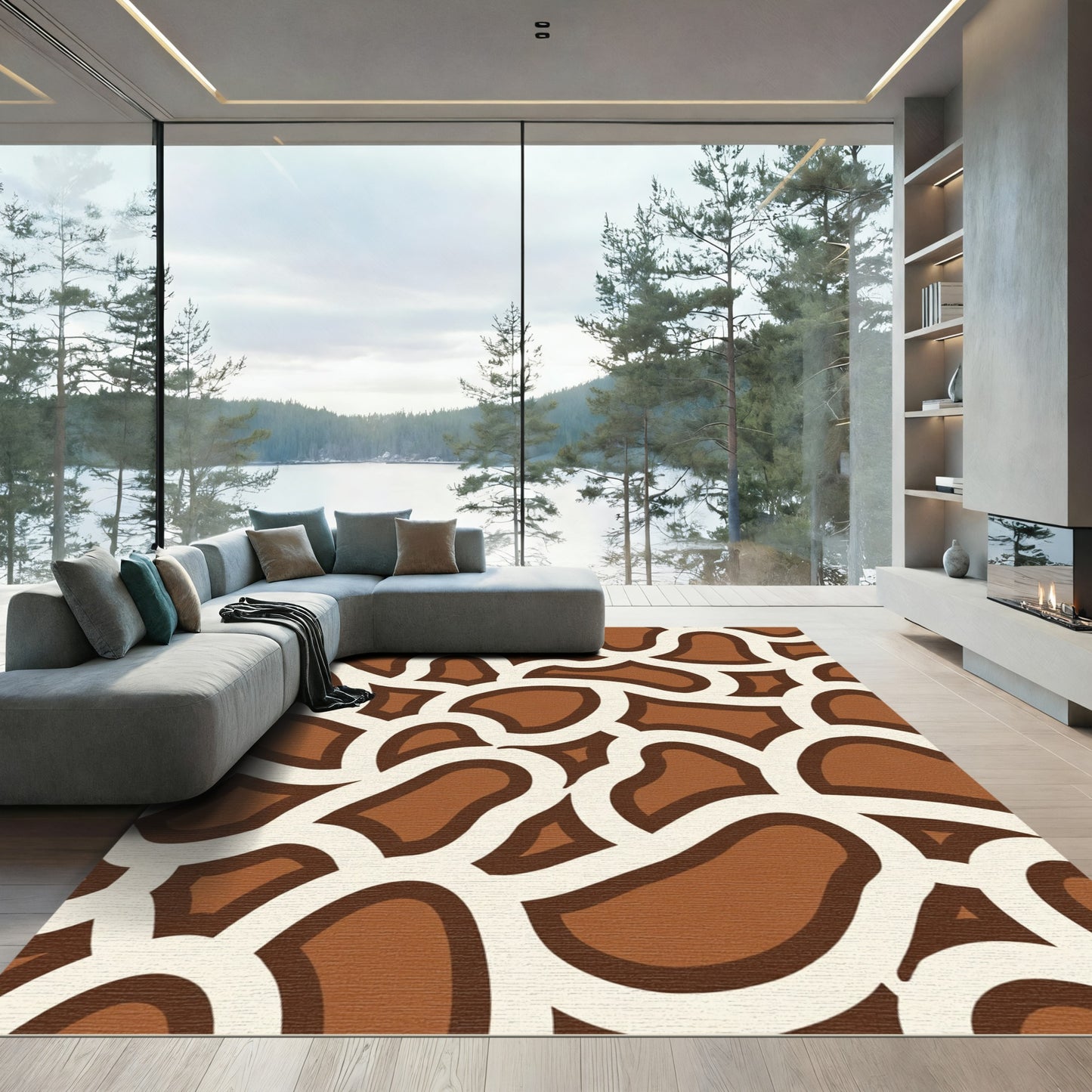 Brown Cream Organic Mid Century Rug