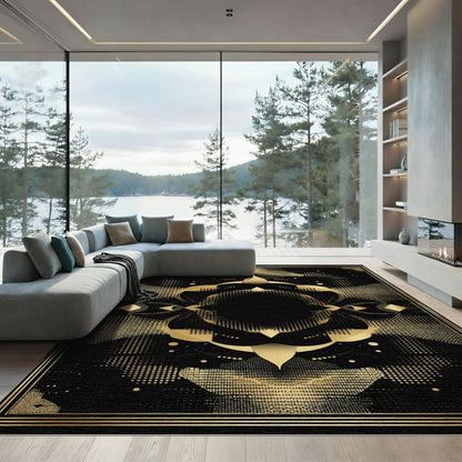 Black Gold Geometric Abstract Frame Rug