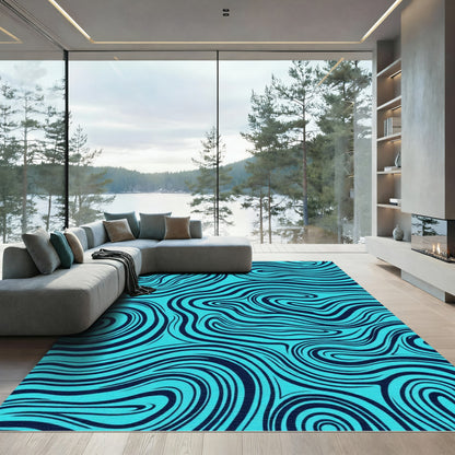 Aqua And Navy Swirls Rug