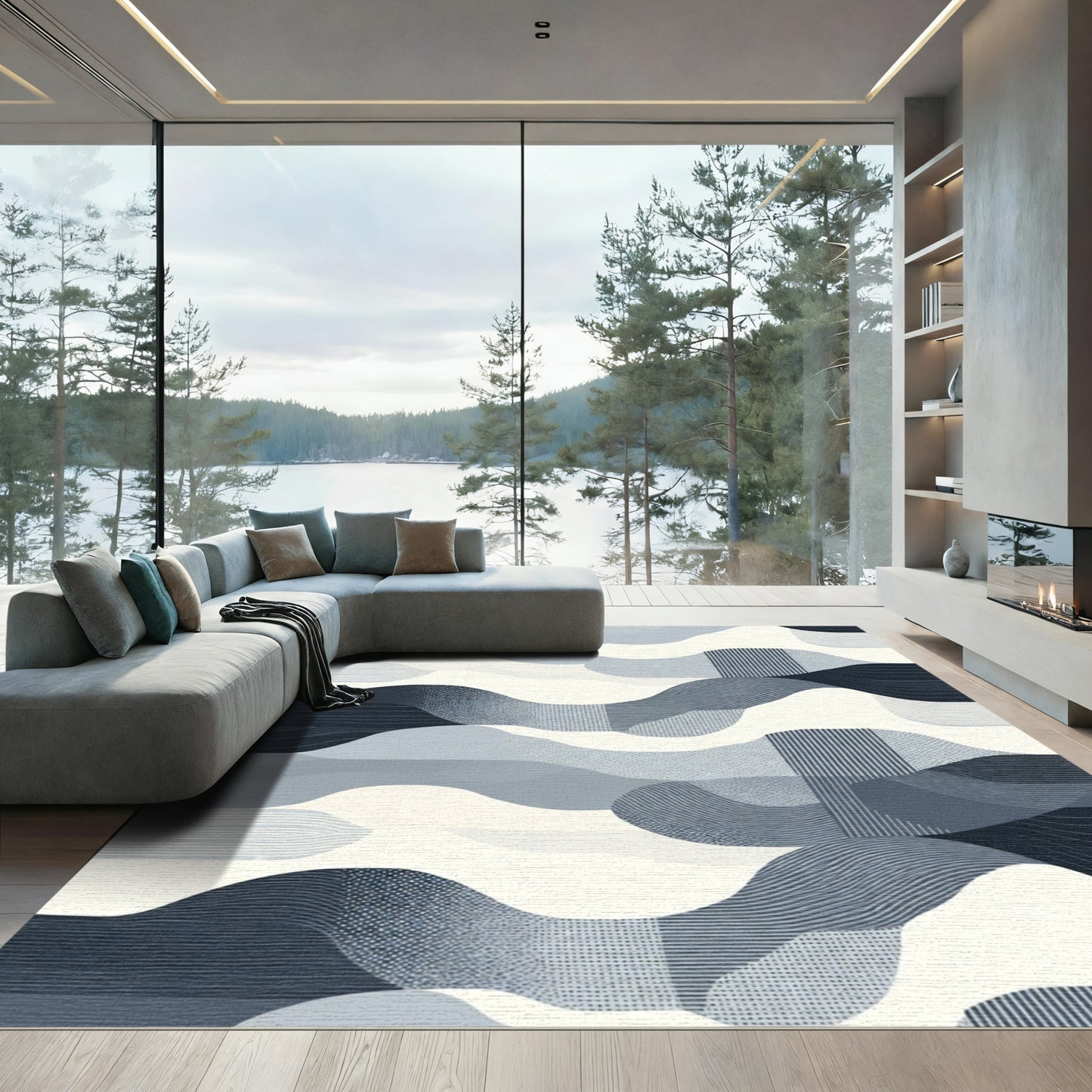 Abstract Blue Wave Cloudscape Rug