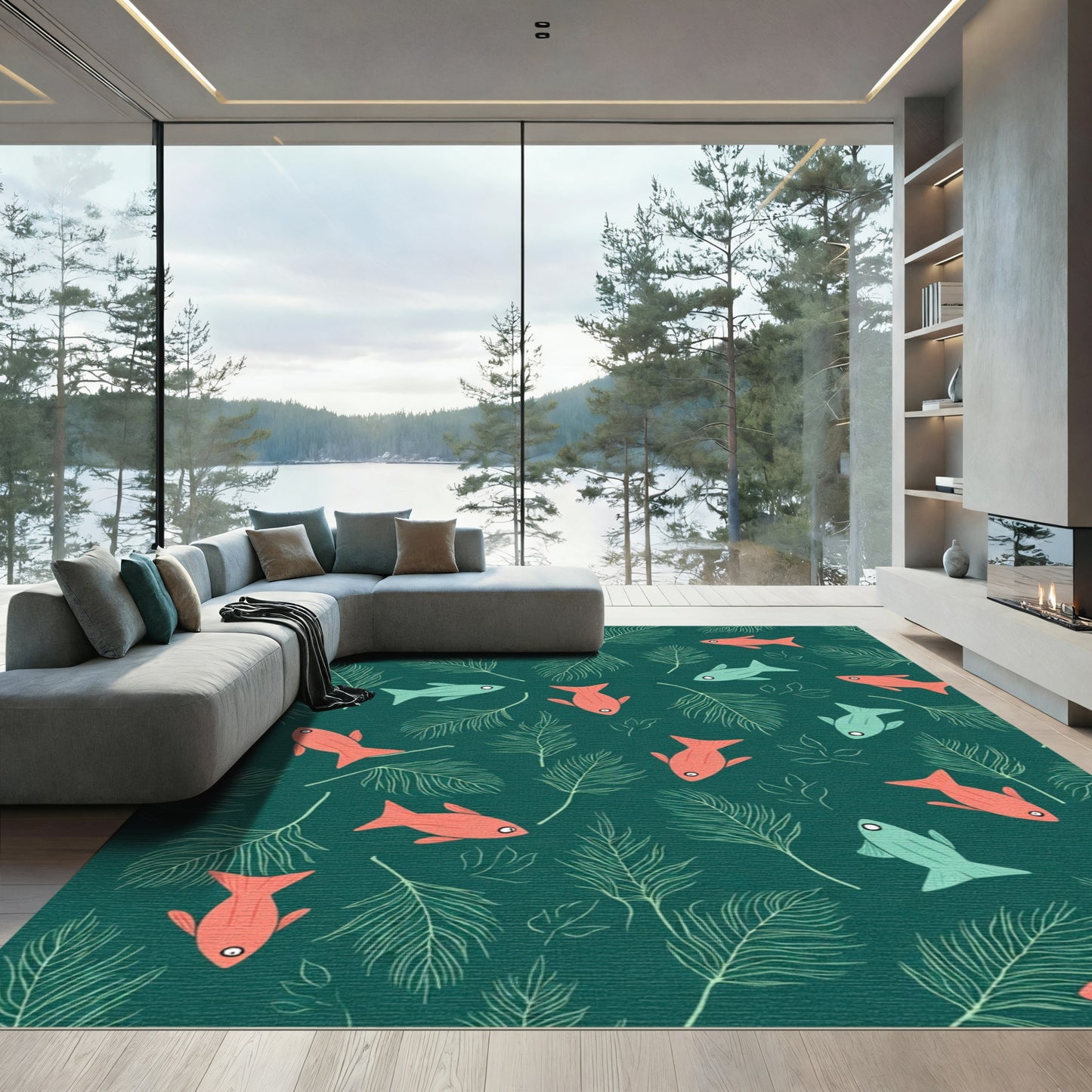 Coral Fish Fern Pattern Rug