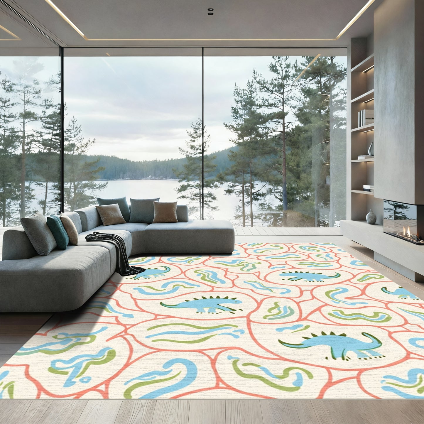 Pastel Dinosaur Whimsical Organic Shapes Rug