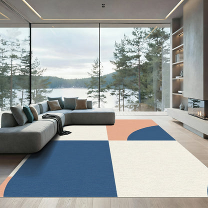 Modern Geometric Cream Blue Peach Rug