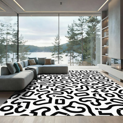 Bold Black Abstract Memphis Shapes Rug