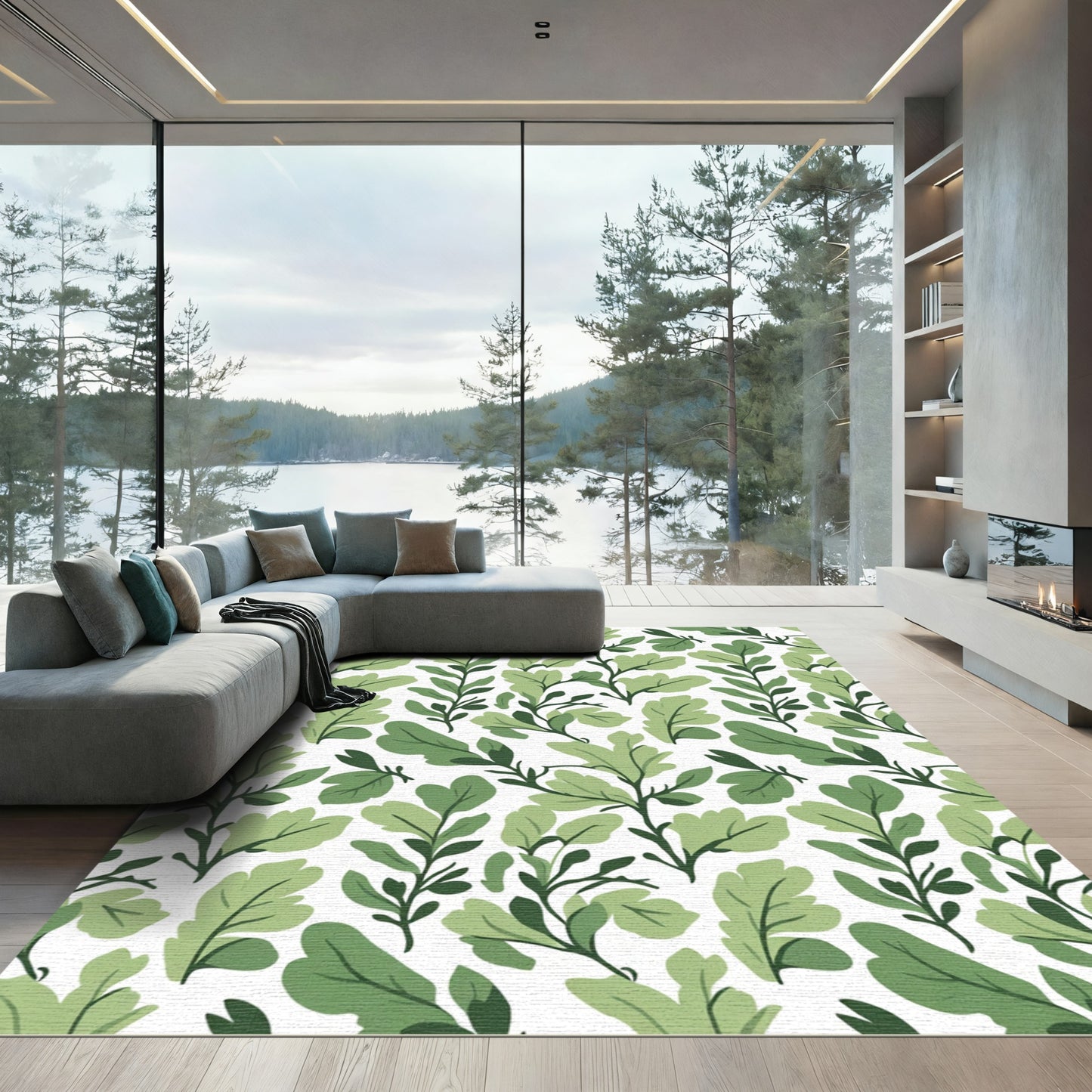 Forest Green Leafy Branches Rug